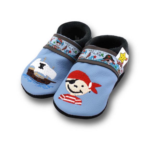 Krabbelschuhe Pirat & Schiff mit Webband